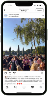 Handy mit Screenshot des Instagram Beitrags Sommerfest Hamburg