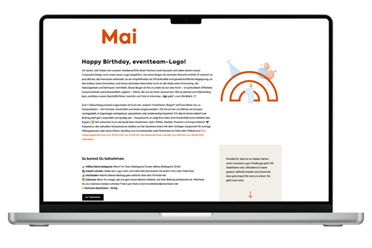 Laptop mit Bildschirmaufnahme der Aprilaktion